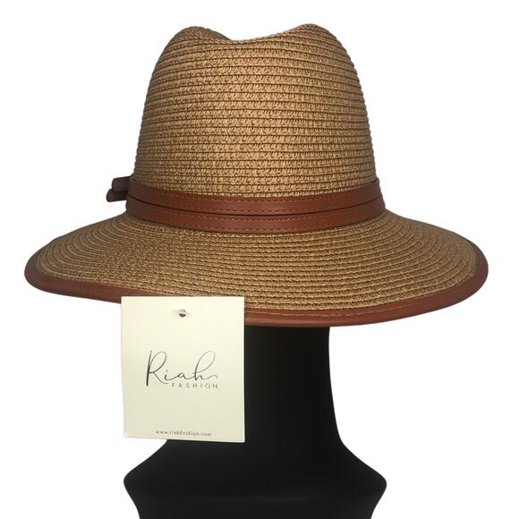 Riah Fashion Brown Straw Woven Fedora - Picture 5 of 9